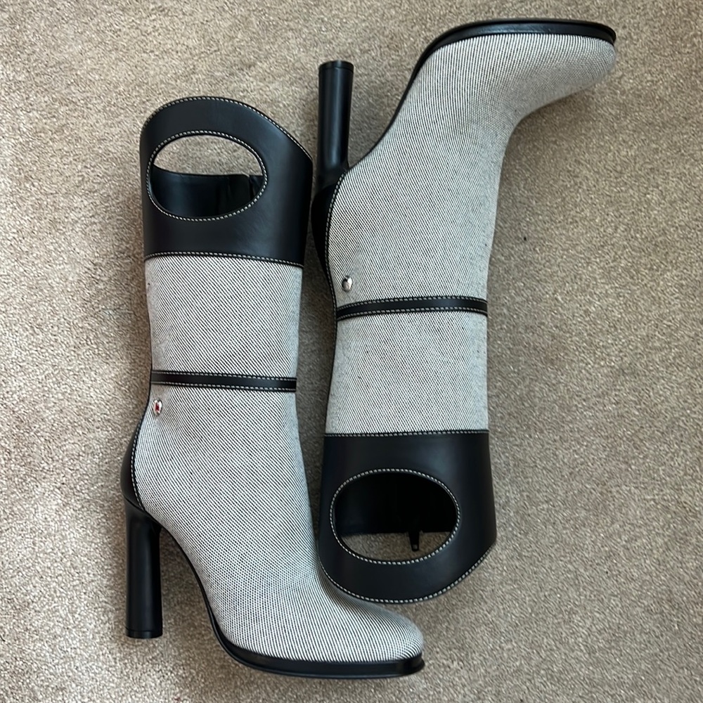 Burberry Porthole Detail Canvas Leather Boots
